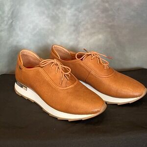 VELEZ Leather Lace Up Oxford Sneakers Tan Platform Wedge Women's Size 40/9-9.5